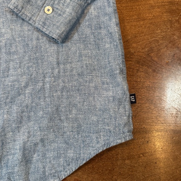 Set Of 2 GAP Women Shirt Linen Blend Pink & Chambray LS Button Up Collared Large - Picture 9 of 12